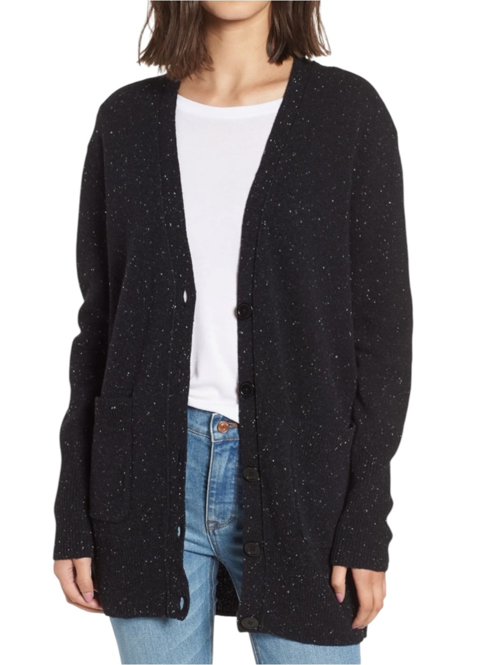 J Crew Long Donegal 100% Wool Cardigan Long Line Cardigan Black Size S